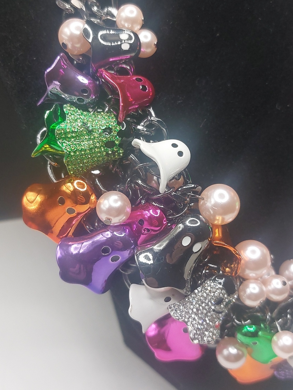 Betsey Johnson Halloween Colorful Ghosts Chunky Bib Statement Necklace - Picture 4 of 16